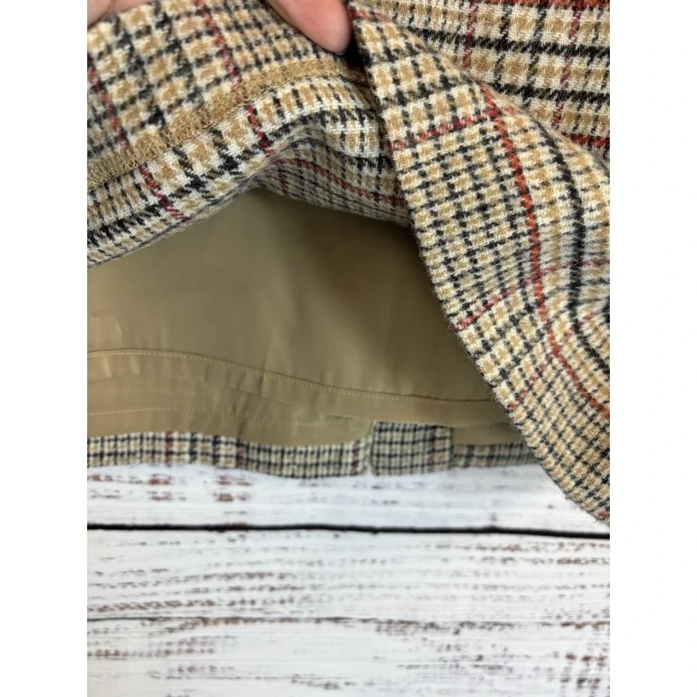 Talbots Wool Plaid Pencil Skirt Beige Red Black 10P M Lined Academia Timeless